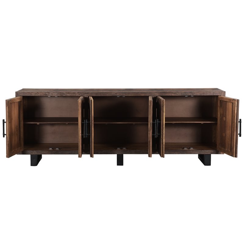 Pemberly Row 6-Door Solid Wood Sideboard in Dark Brown/Black