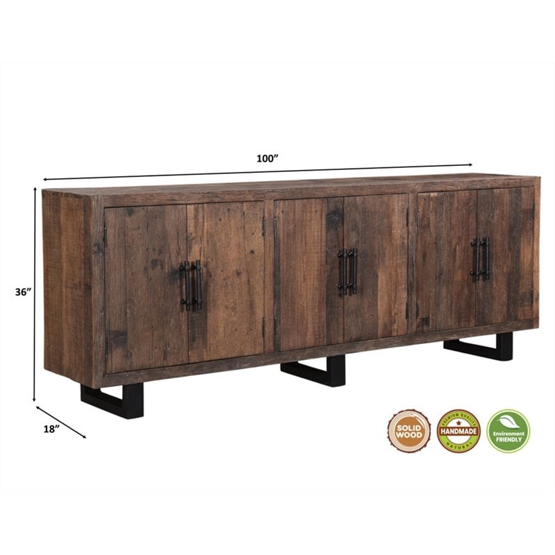 Pemberly Row 6-Door Solid Wood Sideboard in Dark Brown/Black