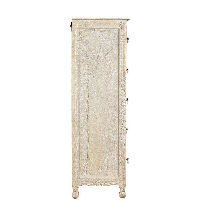Pemberly Row 6-drawer Floral Carved Solid Wood Chest in White