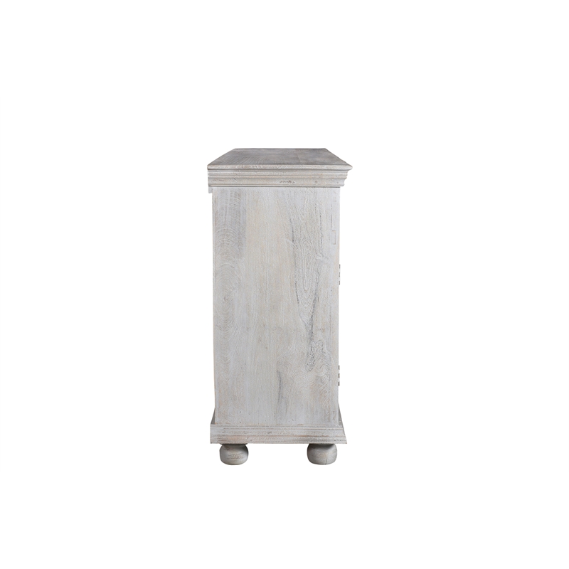 Pemberly Row 4-drawer 4-Door Carved Solid Wood Sideboard in Gray