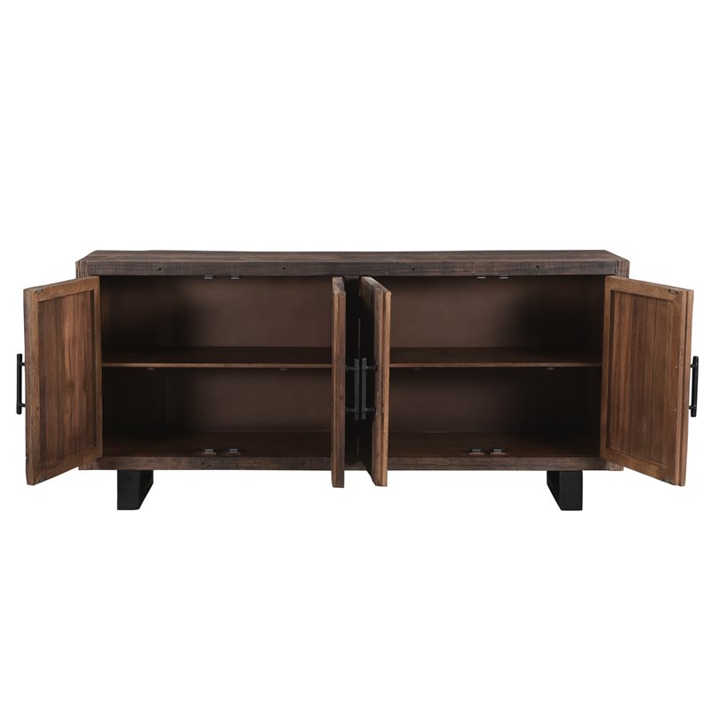 Pemberly Row 4-Door Solid Wood Sideboard in Dark Brown/Black