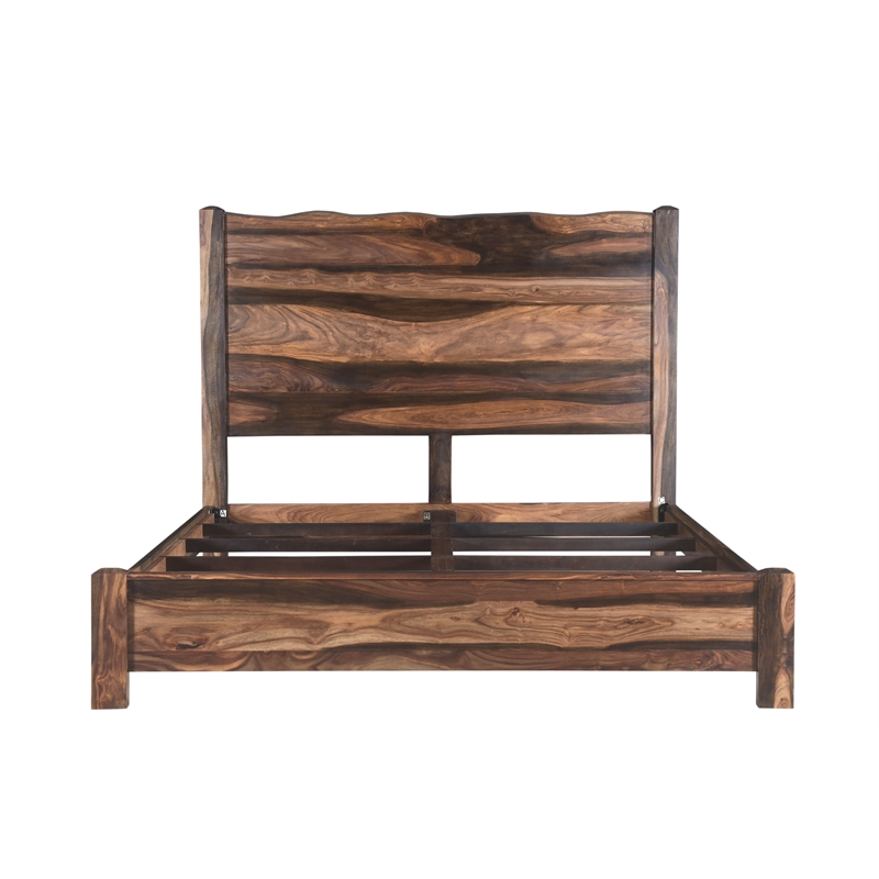 Pemberly Row Live Edge Solid Wood King Panel Bed in Dark Brown