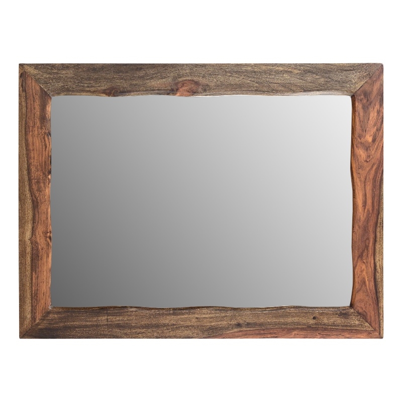 Pemberly Row Live Edge Solid Wood Accent Mirror in Dark Brown