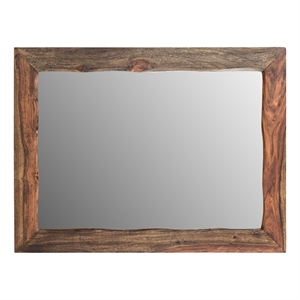 Pemberly Row Live Edge Solid Wood Accent Mirror in Dark Brown
