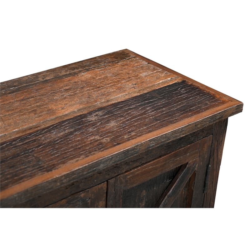 Pemberly Row Farmhouse 6-Door Solid Wood Sideboard in Dark Brown