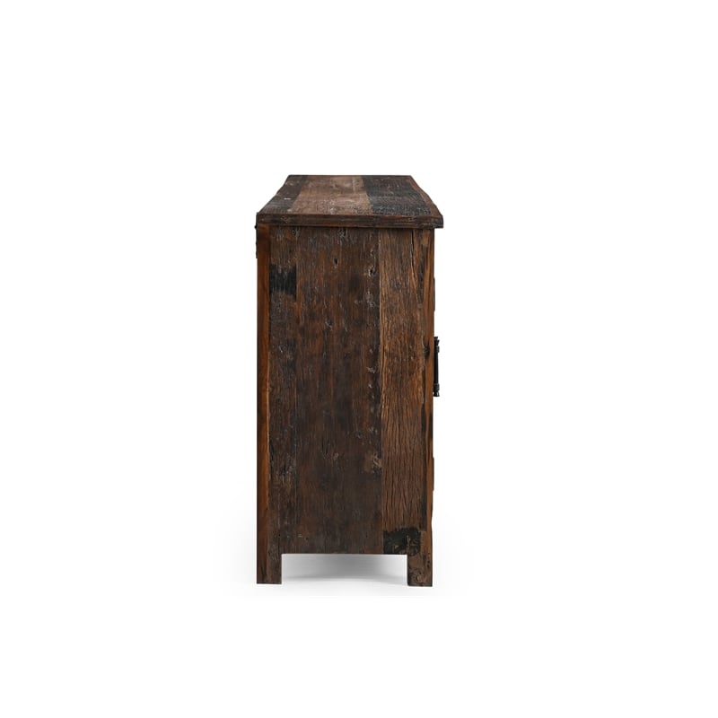 Pemberly Row Farmhouse 6-Door Solid Wood Sideboard in Dark Brown