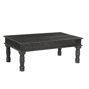 Pemberly Row Farmhouse Carved Solid Wood Coffee Table in Black
