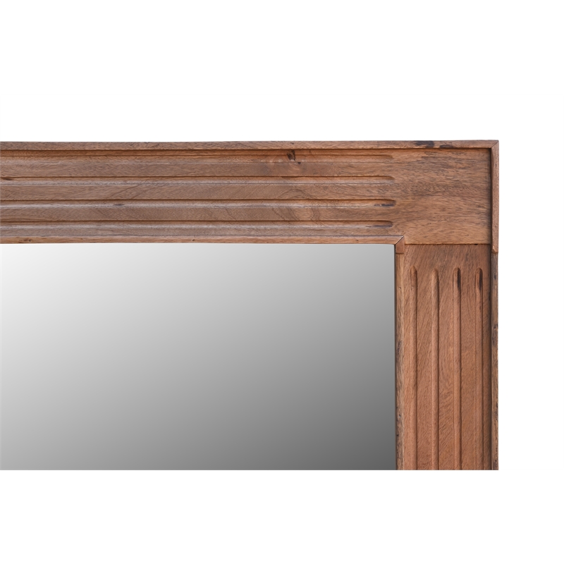 Pemberly Row Farmhouse Carved Solid Wood Accent Mirror in Brown