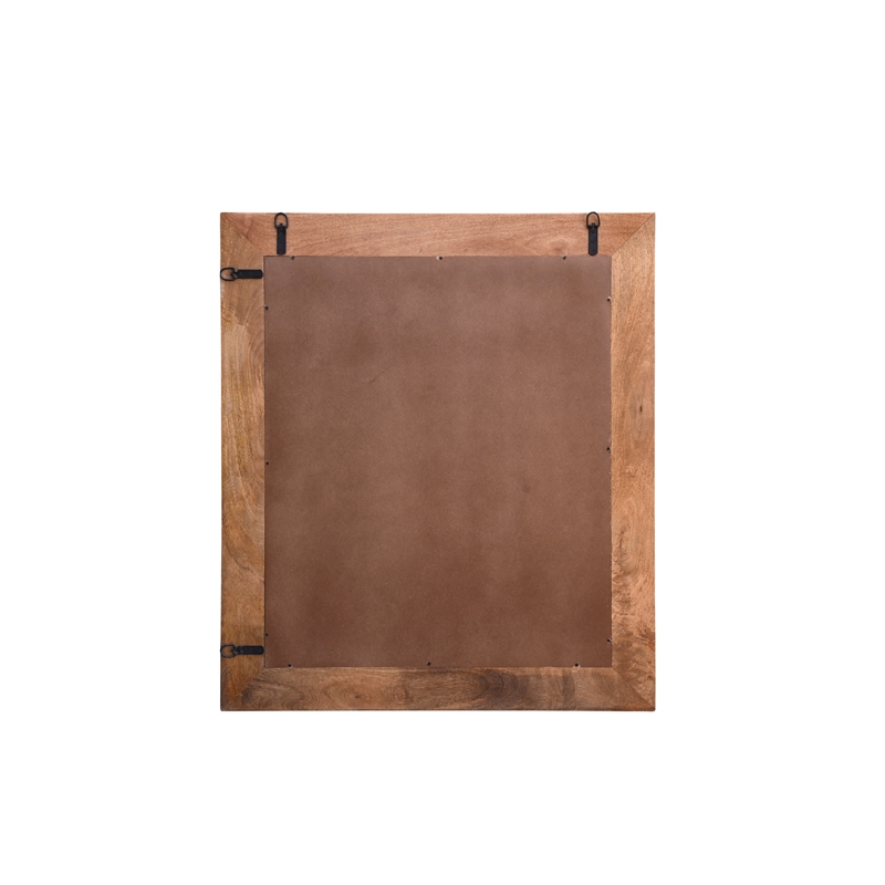 Pemberly Row Farmhouse Carved Solid Wood Accent Mirror in Brown
