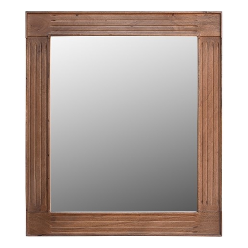 Pemberly Row Farmhouse Carved Solid Wood Accent Mirror in Brown