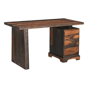 Pemberly Row 3-drawer Live Edge Solid Wood Writing Desk in Dark Brown