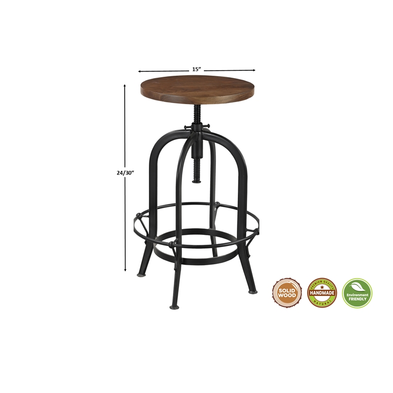 Pemberly Row Adjustable Height Solid Wood Stool in Brown/Black
