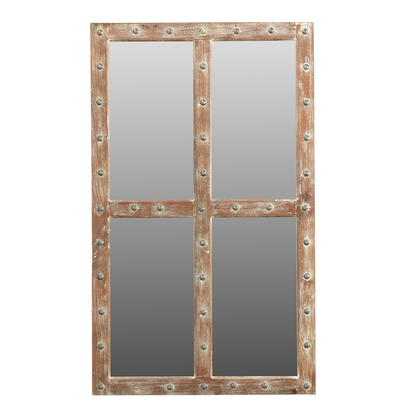 Pemberly Row Solid Wood Windowpane Accent Mirror in Whitewash