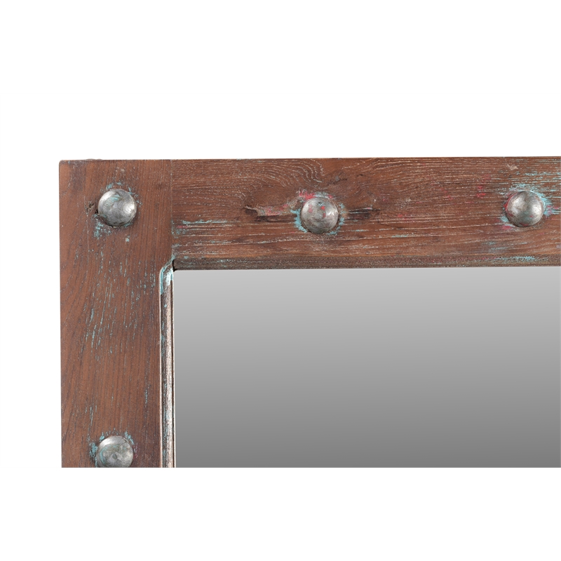Pemberly Row Solid Wood Weathered Windowpane Accent Mirror in Brown