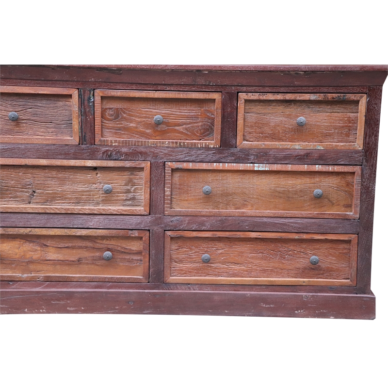 Pemberly Row Farmhouse 7-drawer Solid Wood Dresser in Brown Finish