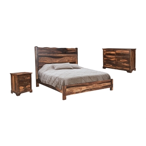 Pemberly Row 3-piece Solid Wood King Bedroom Set in Dark Brown