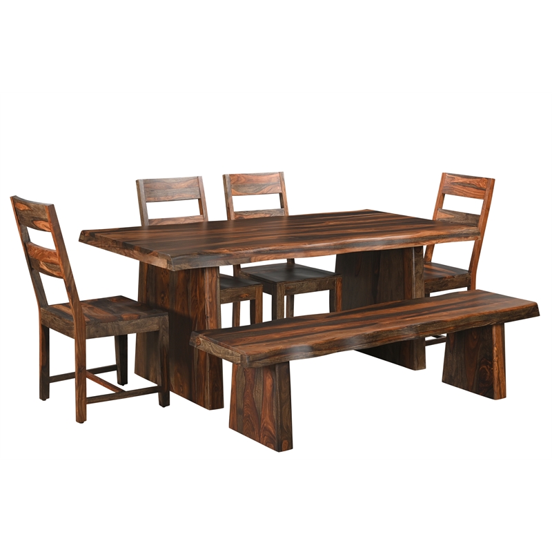 Pemberly Row Mid-Century 6-piece Solid Wood Dining Set in Dark Brown
