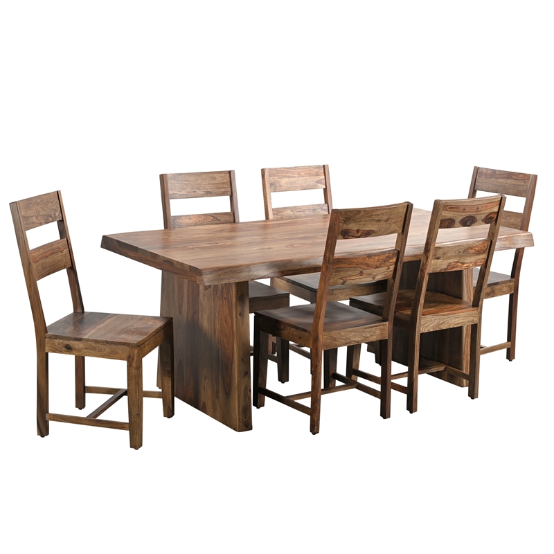 Pemberly Row Mid-Century 7-piece Solid Wood Dining Set in Brown