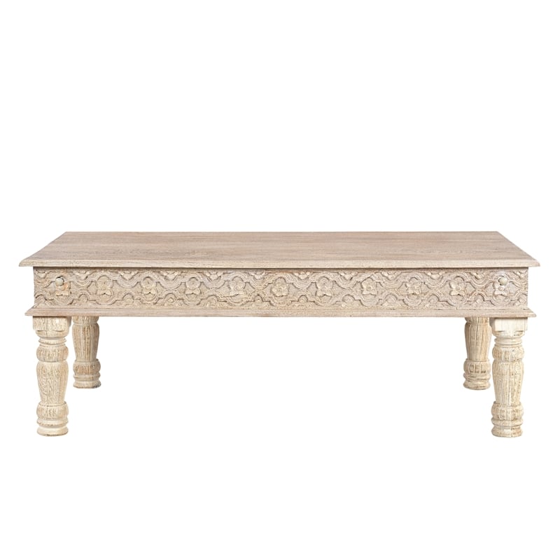 Pemberly Row 2-piece Carved Solid Wood Living Room Table Set in White
