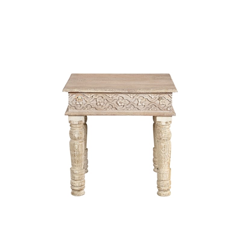 Pemberly Row 2-piece Carved Solid Wood Living Room Table Set in White