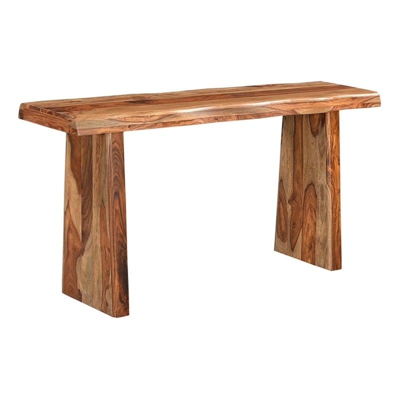 Pemberly Row Mid-Century Live Edge Solid Wood Console Table in Brown