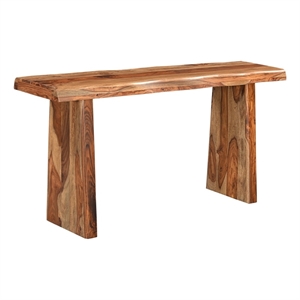 Pemberly Row Mid-Century Live Edge Solid Wood Console Table in Brown