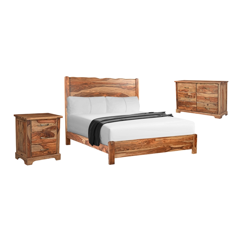 Pemberly Row Mid-Century 3-piece Live Edge Wood Bedroom Set in Brown