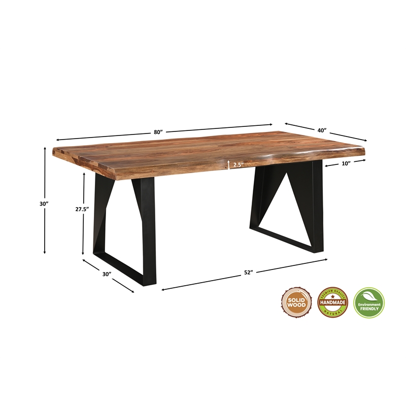 Pemberly Row Mid-Century 7-piece Live Edge Wood Dining Set in Brown