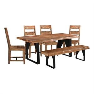 Pemberly Row Mid-Century 7-piece Live Edge Wood Dining Set in Brown