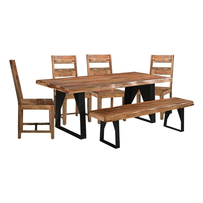 Pemberly Row Mid-Century 6-piece Live Edge Wood Dining Set in Brown