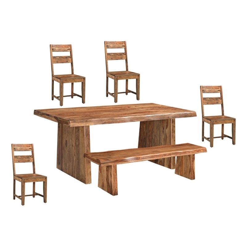 Pemberly Row Mid-Century 6-piece Live Edge Wood Dining Set in Brown