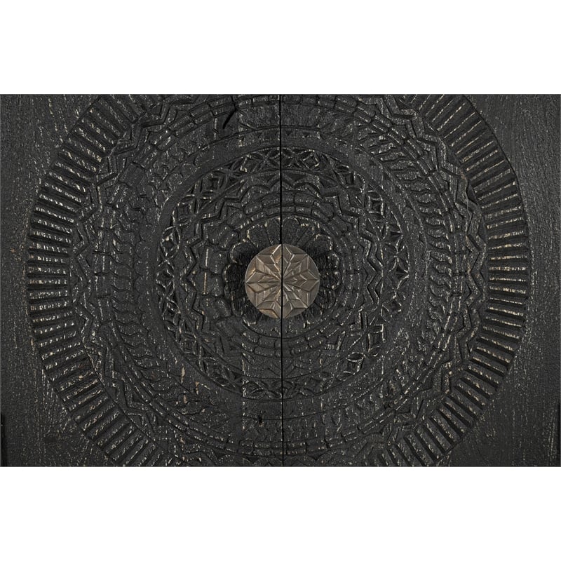 Pemberly Row Traditional 6-Door Carved Solid Wood Sideboard in Black