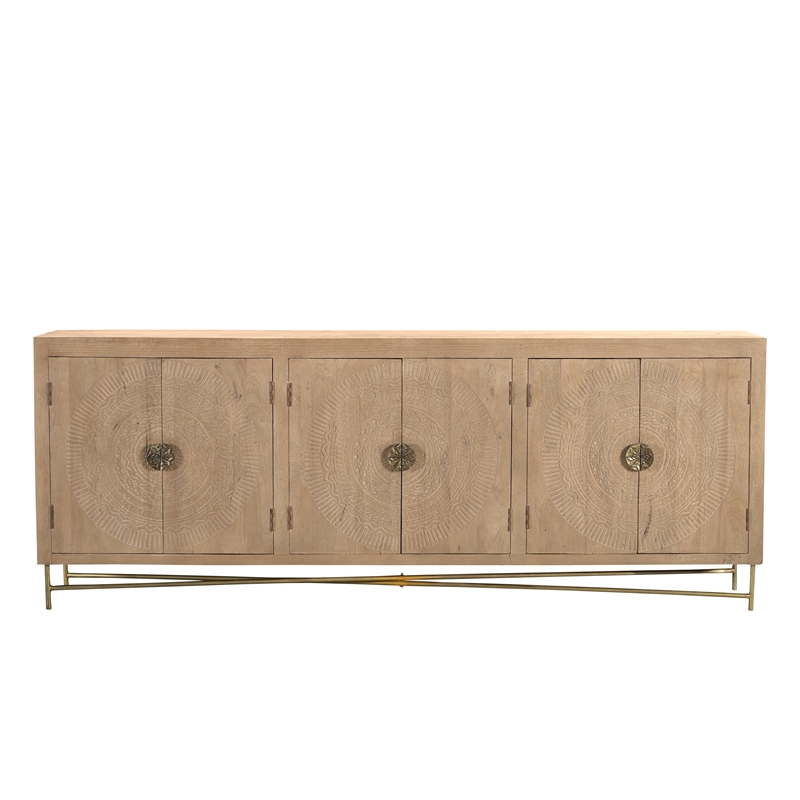 Pemberly Row Traditional 6-Door Carved Solid Wood Sideboard in Beige