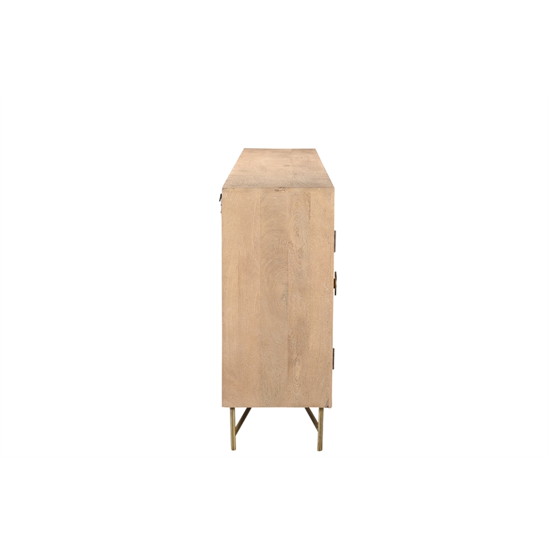Pemberly Row Traditional 6-Door Carved Solid Wood Sideboard in Beige