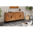 Pemberly Row 4-Door Geometric Pattern Solid Wood Sideboard in Brown