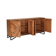 Pemberly Row 4-Door Geometric Pattern Solid Wood Sideboard in Brown
