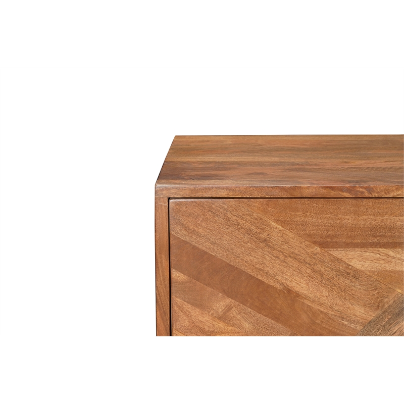 Pemberly Row 4-Door Geometric Pattern Solid Wood Sideboard in Brown