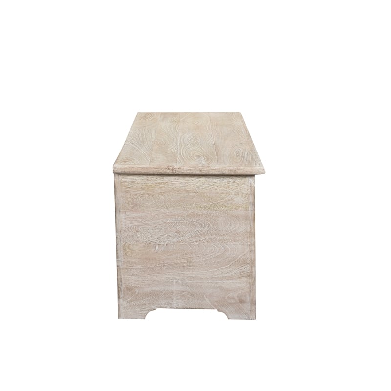 Pemberly Row Floral Carved Solid Wood Storage Ottoman in White