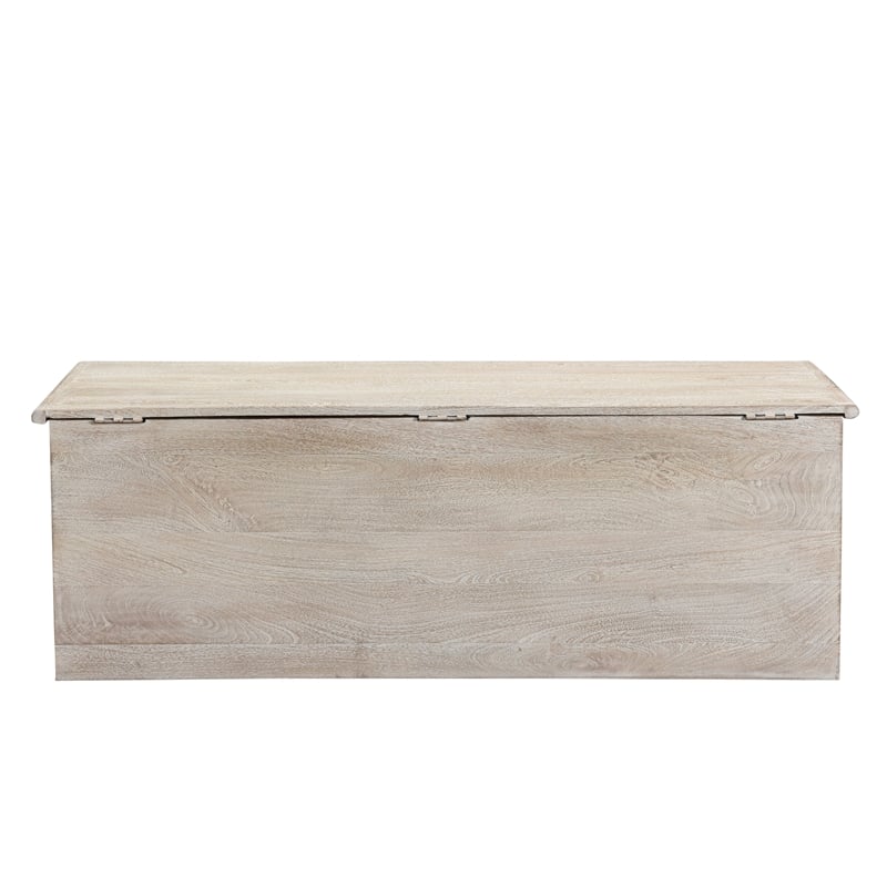 Pemberly Row Floral Carved Solid Wood Storage Ottoman in White