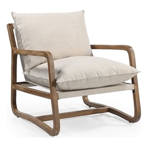 Pemberly Row Upholstered Solid Wood Accent Chair in Beige/Brown