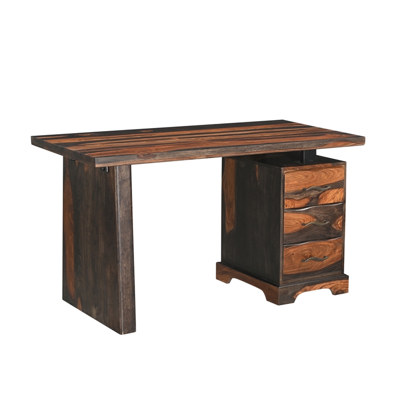 Pemberly Row 2-piece Live Edge Solid Wood Desk Set in Dark Brown