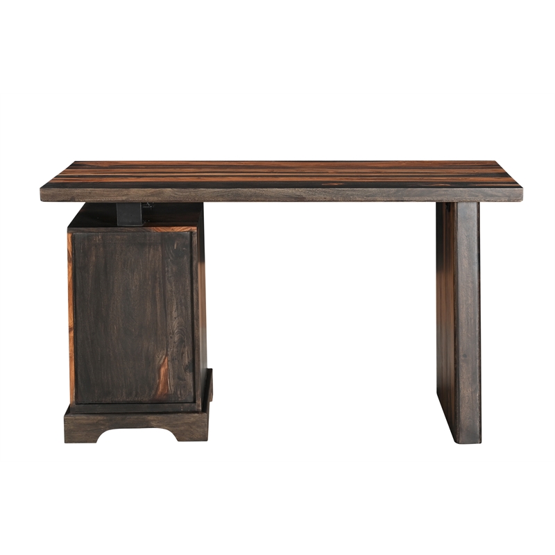 Pemberly Row 2-piece Live Edge Solid Wood Desk Set in Dark Brown