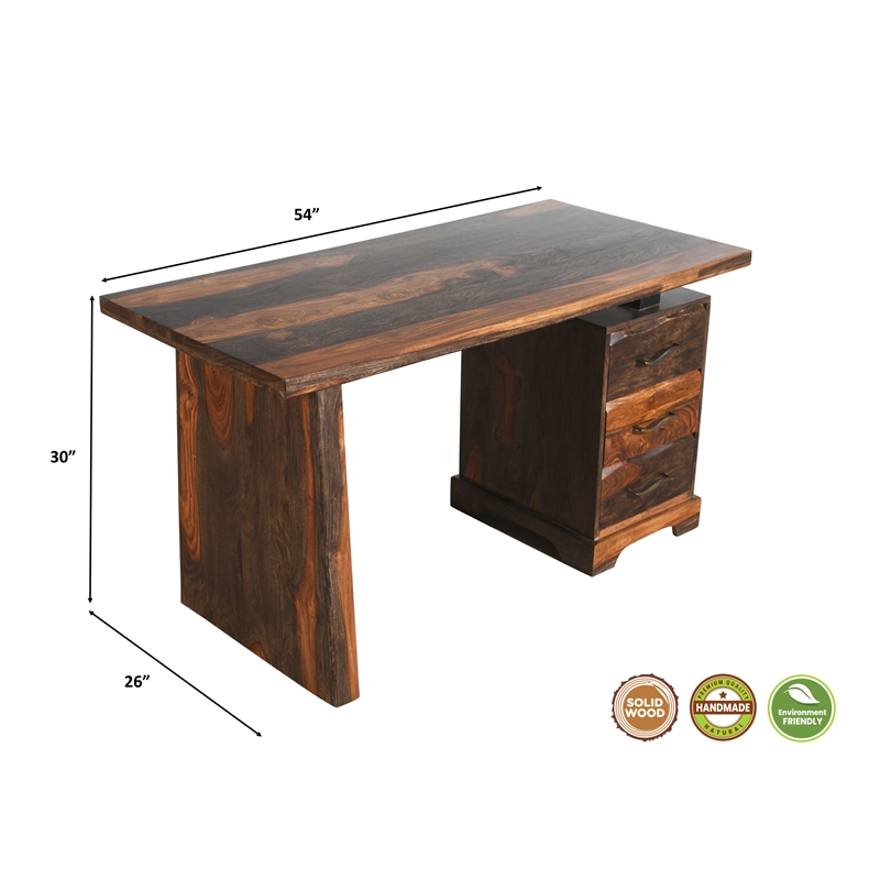 Pemberly Row 2-piece Live Edge Solid Wood Desk Set in Dark Brown