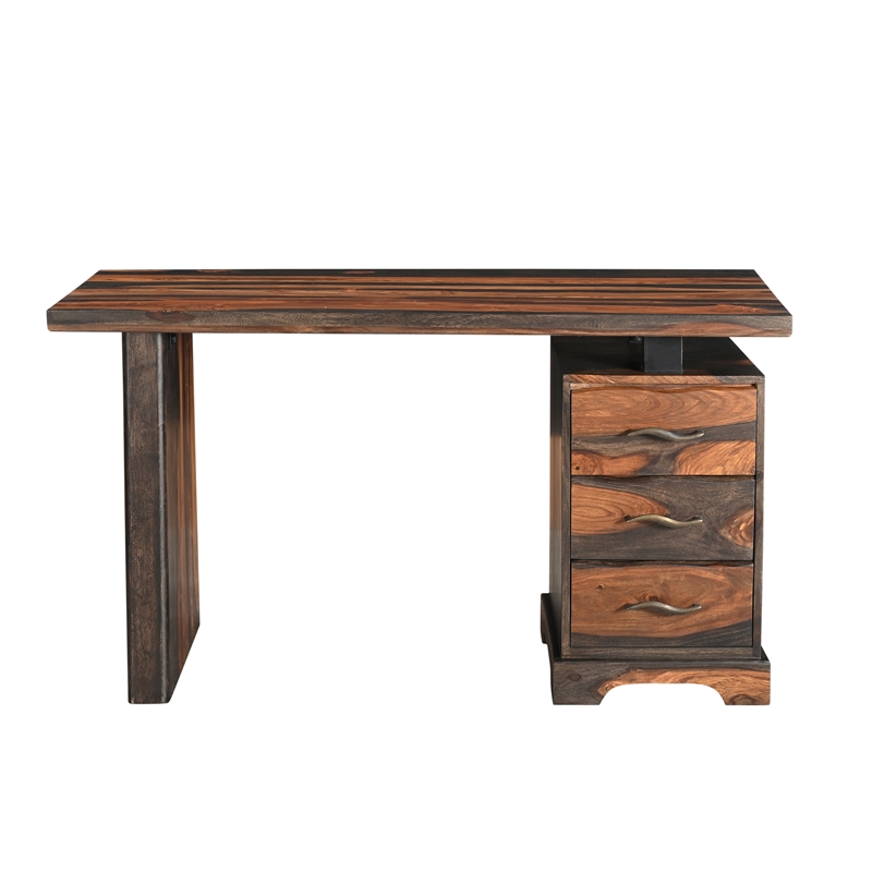 Pemberly Row 2-piece Live Edge Solid Wood Desk Set in Dark Brown