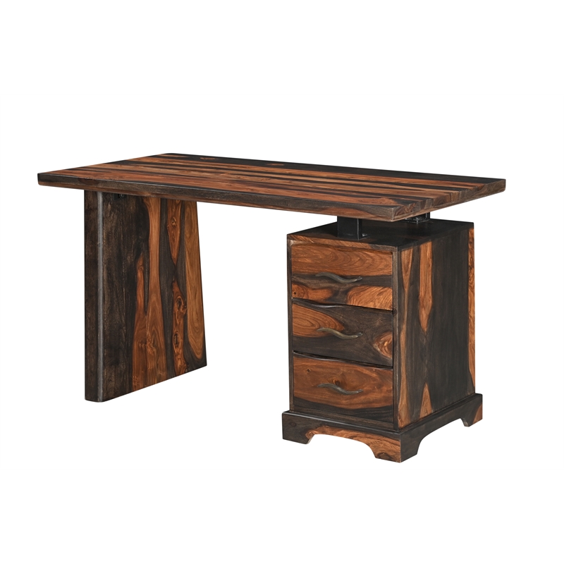 Pemberly Row 2-piece Live Edge Solid Wood Desk Set in Dark Brown