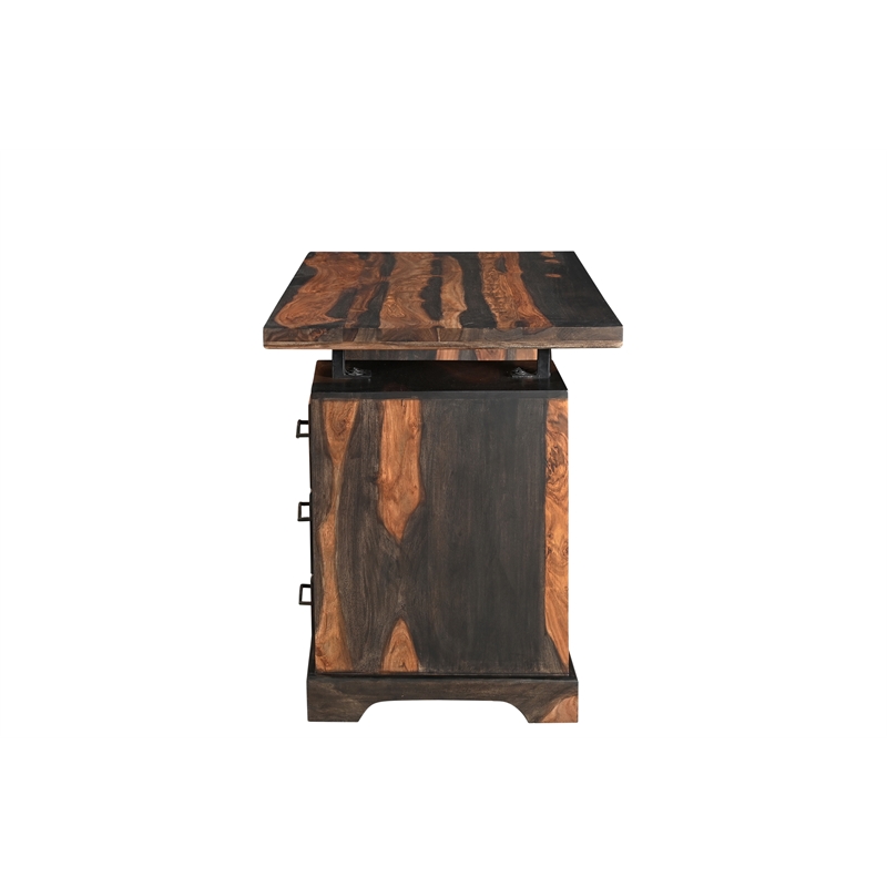 Pemberly Row 2-piece Live Edge Solid Wood Desk Set in Dark Brown