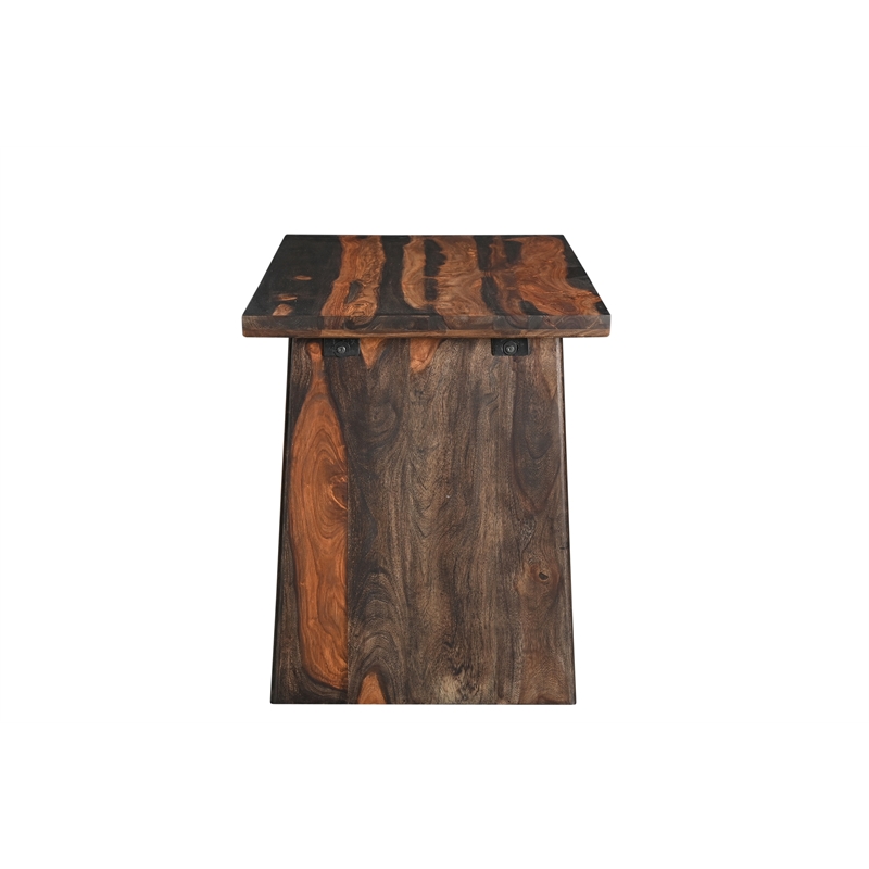 Pemberly Row 2-piece Live Edge Solid Wood Desk Set in Dark Brown