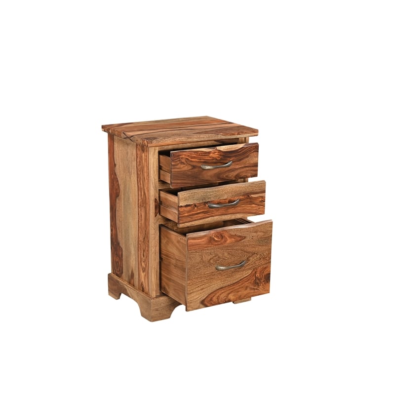 Pemberly Row Mid-Century 2-piece Live Edge Solid Wood Desk Set in Brown
