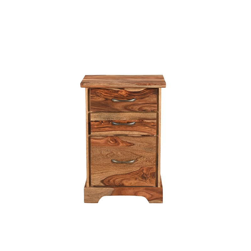 Pemberly Row Mid-Century 2-piece Live Edge Solid Wood Desk Set in Brown