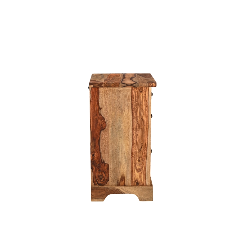Pemberly Row Mid-Century 2-piece Live Edge Solid Wood Desk Set in Brown